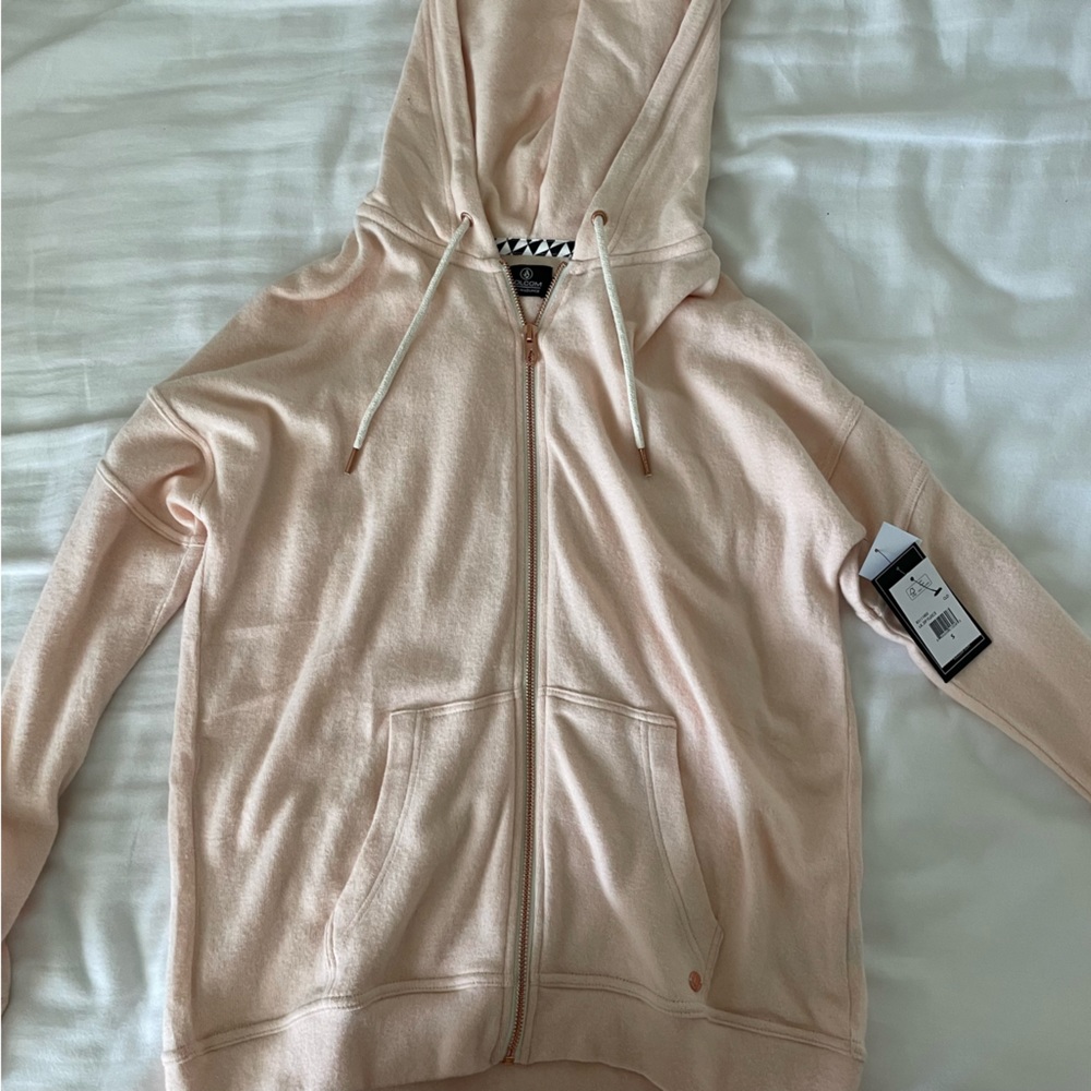 NEW baby pink Volcom zip up with rose gold detail